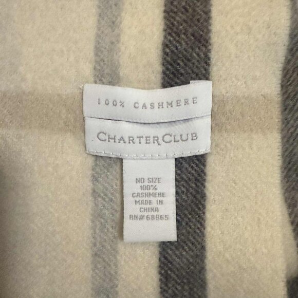 Charter Club 100% Cashmere Plaid Fringe Scarf – Soft Cozy Neutral Classic Gift - Picture 2 of 6